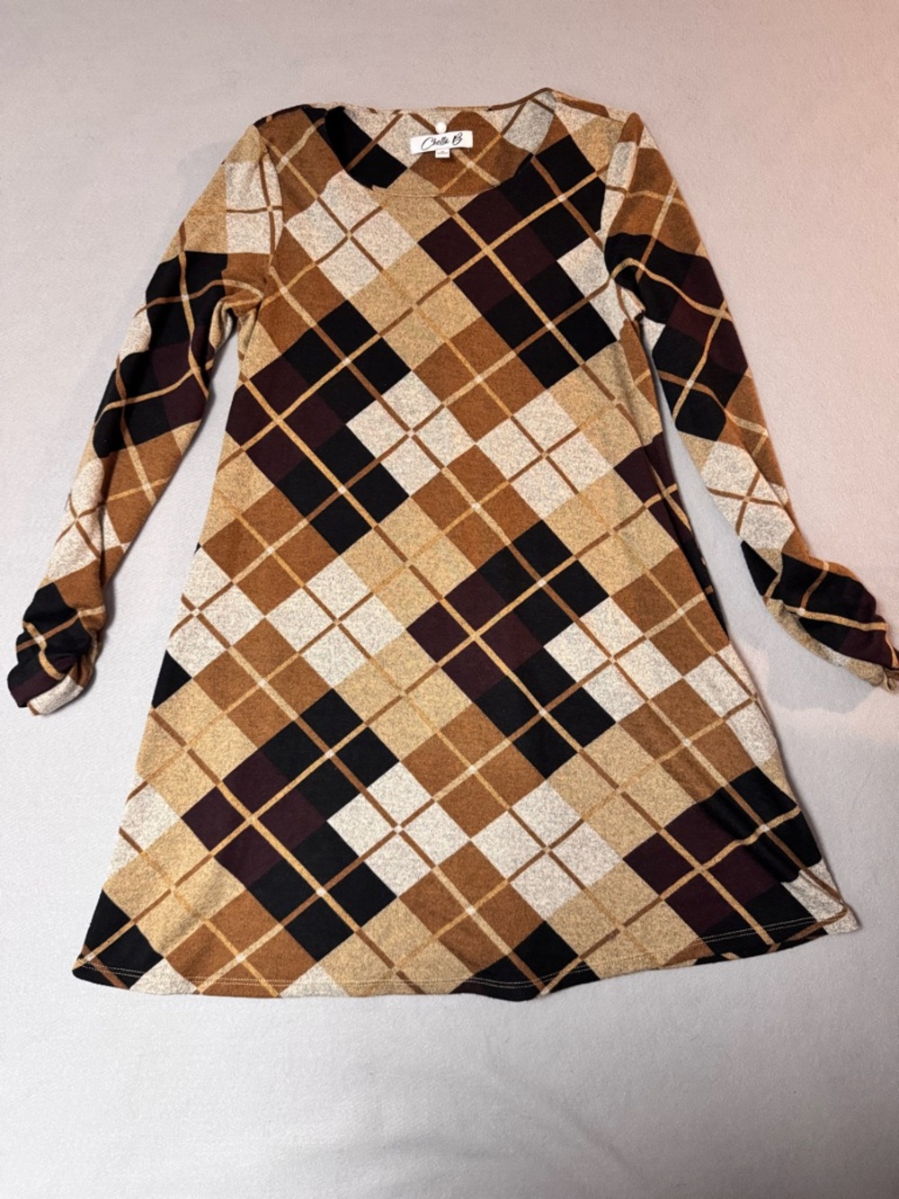 Chetta B Brown Multi Argyle Swing Dress